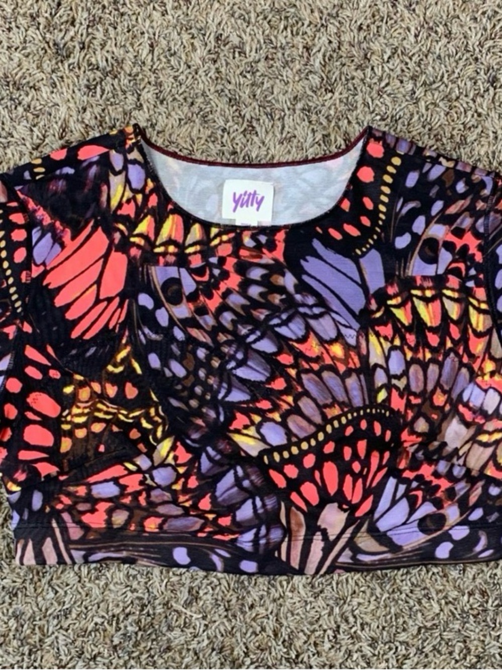 YITTY Multicolor Butterfly Wing Crop Top - Purple, Coral, Yellow
